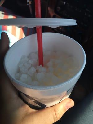 All ice! This is how much ice is in there, I've already drank the tiny bit of red bull Italian soda they put in it...