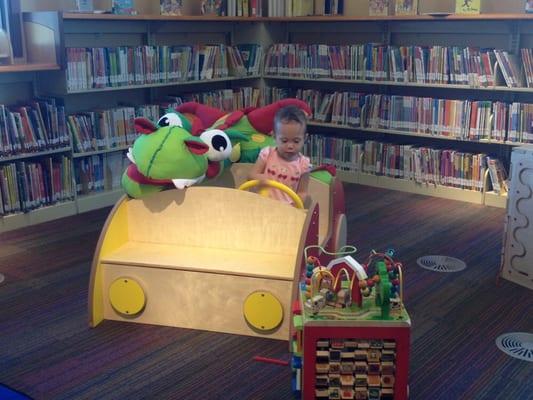 Look out library patrons! It's Gabby and her sidekick, dragon!