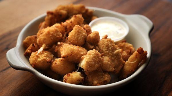 Homemade Cheese Curds served with ranch.