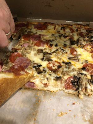 Sicilian style thick crust pizza