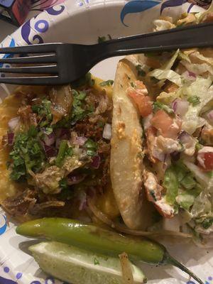 Carnitas and fish tacos