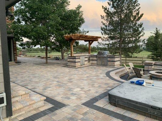 Paver Steps, Paver Patio, Outdoor Kitchen, Pergola, Hot Tub