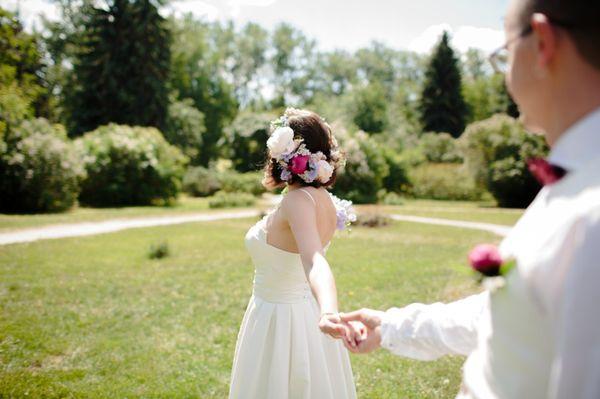 Our lovely couple is just married. We performed a wedding bouquet, an ornament for the head of the bride, and a boutonniere