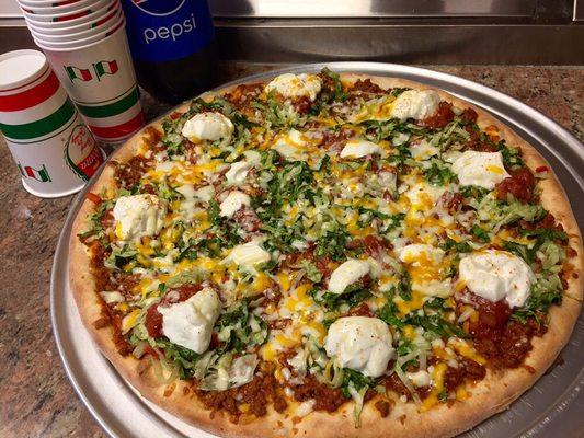 Our famous Taco Pizza!