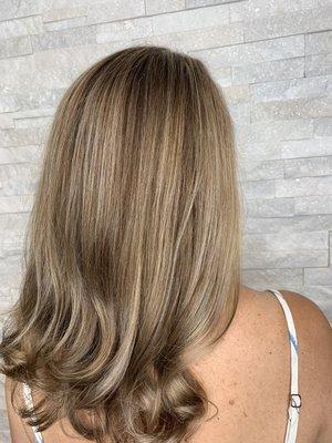 Gray coverage, highlights and haircut