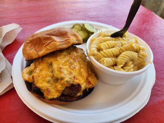 DIRTY MCGURDY.  sliced brisket and homemade pimento cheese. Side of Mac.