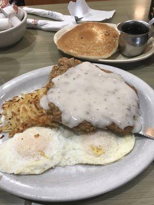 Chicken fried steak breakfast.