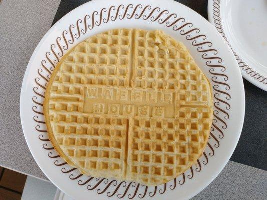 Waffle with the "Waffle House" logo.