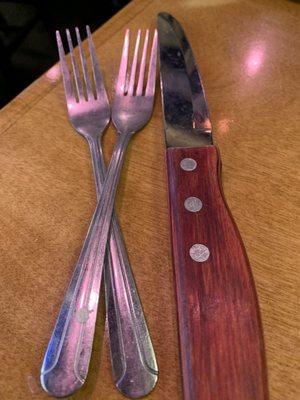 Dirty silverware with old dried food on it. Not a good start to my dining experience.   Server was ver apologetic.  No manager visit.