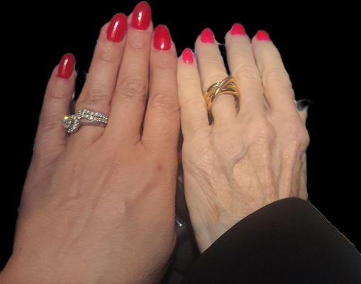 Auntie and I each received a full set of acrylics with gel polish