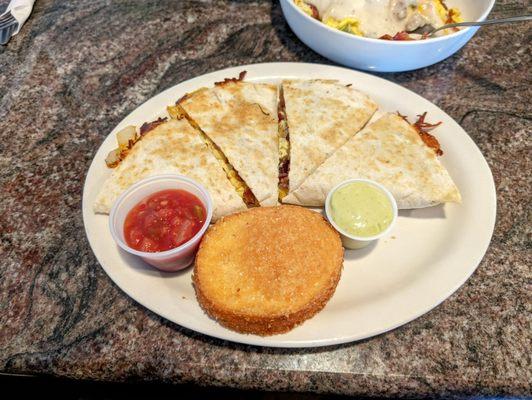 Breakfast Quesadilla w/ Grit Cake