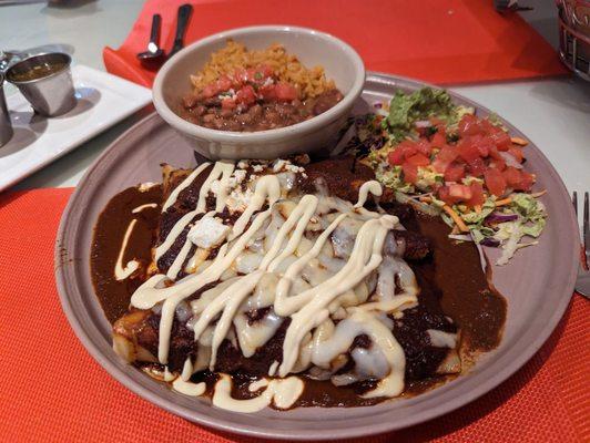 3 Enchiladas combo.  Comes as pictured with rice and beans.