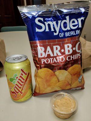 Squirt, chips, and a side of house special mayo.