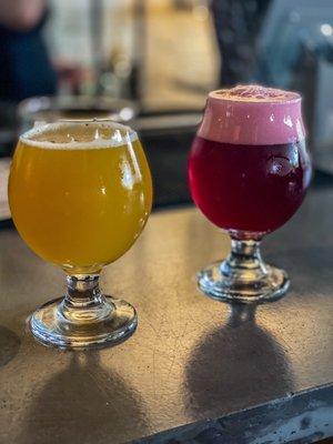 Piña colada milkshake IPA (left), Lemon blueberry pastry sour (right)