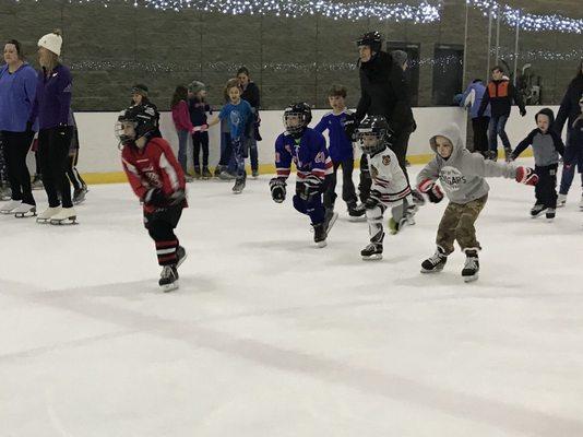 Friends from the hockey programs enjoying public skate.