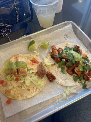 Fried chicken taco, chicken pastor taco