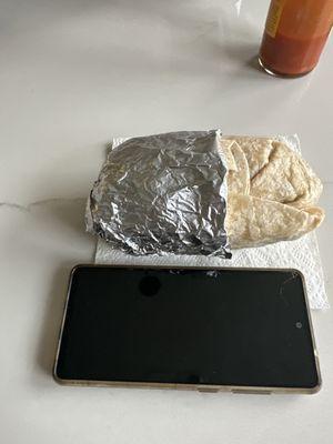 Smallest burrito ever, about half the size of a normal chipotle burrito. Will never go back. Don't waste your money.