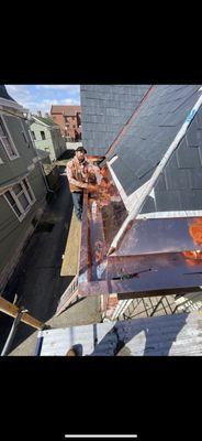 Copper box gutter install