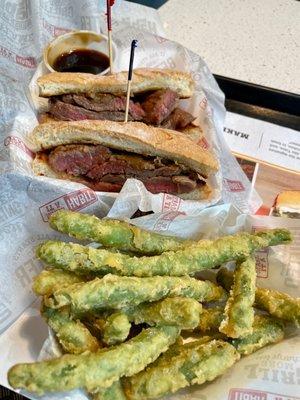 Tenderloin Steak Sandwich and Tempura Green Beans. Delicious!