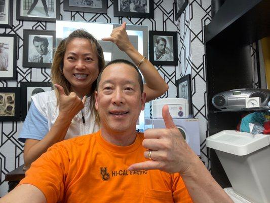 Udelle Sun is the owner.  Great Hair cut and Excellent Customer Service.  New Location in Old Town Torrance