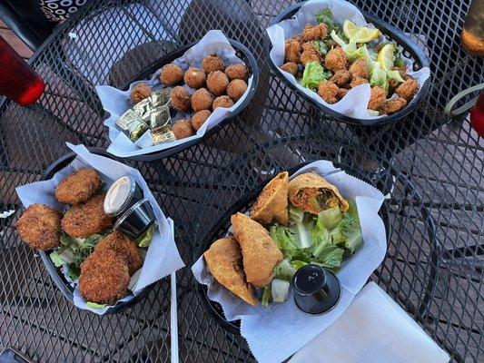 Fried Green Tomatoes, soul rolls, gator bites, hush puppies.