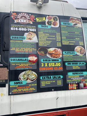 Updated menu 3/2022, their birria tacos are bussin