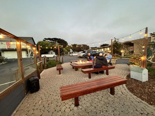 Fire pit area, a beautiful place to wait for our table