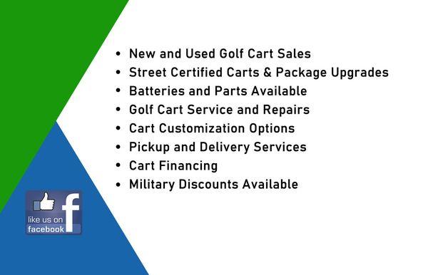 We do everything from sales of carts, accessories, and repairs to maintenance!