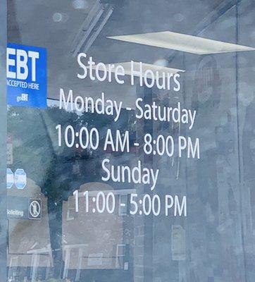 Store hours.