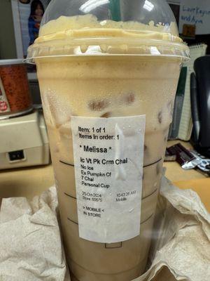 Read the label and look at the contents. No ice and I was going to use my personal cup...