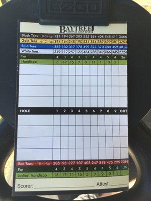 Front 9 scorecard