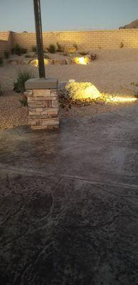 Water feature bubbles out of the giant rock which adds to the tranquility of the back yard.