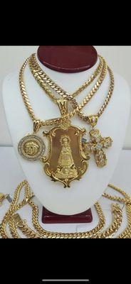 Cuban link chains and pendants