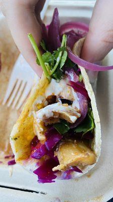 Adobo Chicken Taco on Gluten-free white corn shell