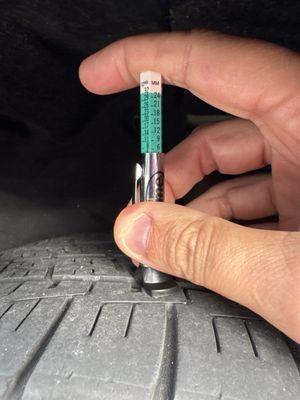 Tread depth measurement of 5/32. They claimed this tire was "below 3/32"