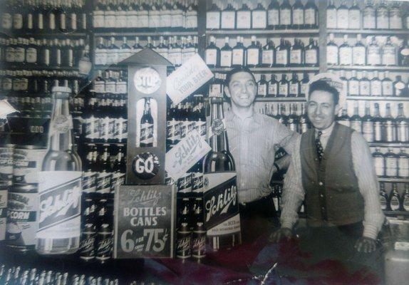 My grandfather Joseph Maloney with Len Armanetti at the old Barrel House Circa 1940.