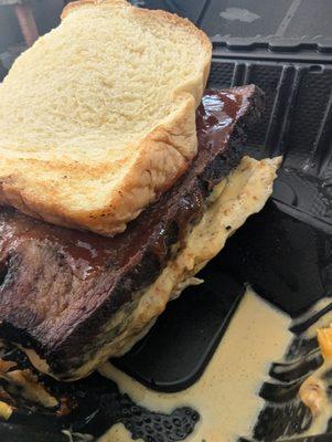 Brisket breakfast sandwich with cheese