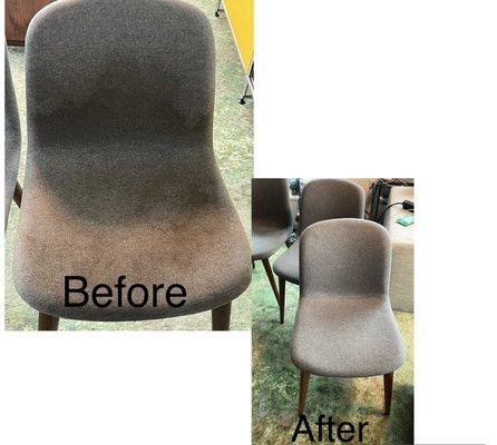 A Stained chair to a clean chair