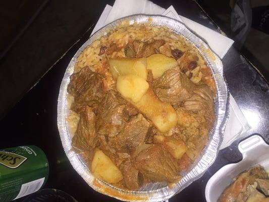 Rice and peas w/ stew beef and potatoes