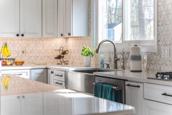 Kitchen remodel in with Kemper cabinetry and hardwood flooring