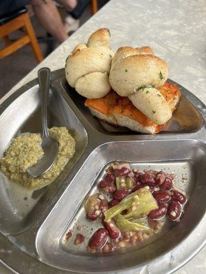 Garlic knots and speciality bread with assorted dips