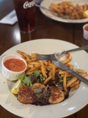 Scallops with old bay fries. I started eating before I took the picture.