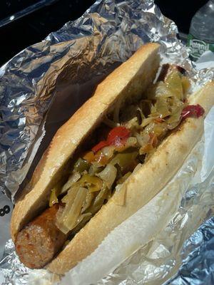 Hot Sausage w/ peppers & Onions.