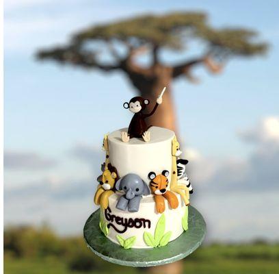 Baby Safari Animals themed custom cake