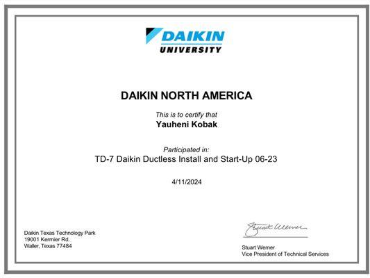 We are certified  Daikin mini split and VRV installer and service company