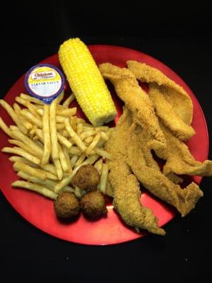 5 PC Fish Dinner *** choice of 2 sides served wtih 3 hush puppies.