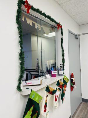 In the new office/suite. Adorable decorations for Christmas!