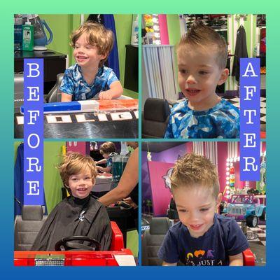 Before and after our amazing haircuts with Reina!