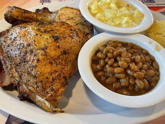 Chicken,?baked beans s, potato salad