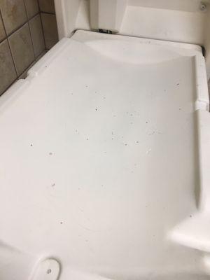 Blood on the baby changing station from people shooting up. Looks old and dried. Clearly sanitation is not the priority here.